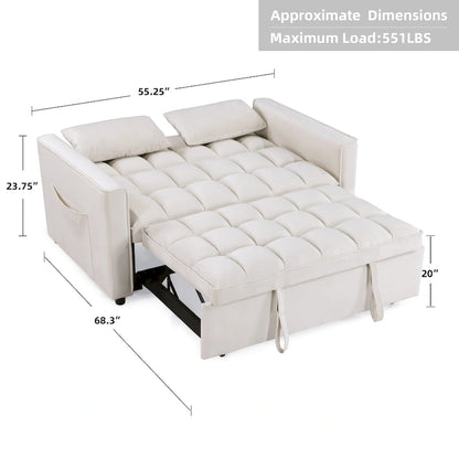 Modern 68  Length Tufted Convertible Loveseat Sleeper Sofa Bed - 68 L x 55 W x 20 H