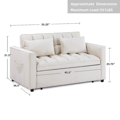 Modern 68  Length Tufted Convertible Loveseat Sleeper Sofa Bed - 68 L x 55 W x 20 H