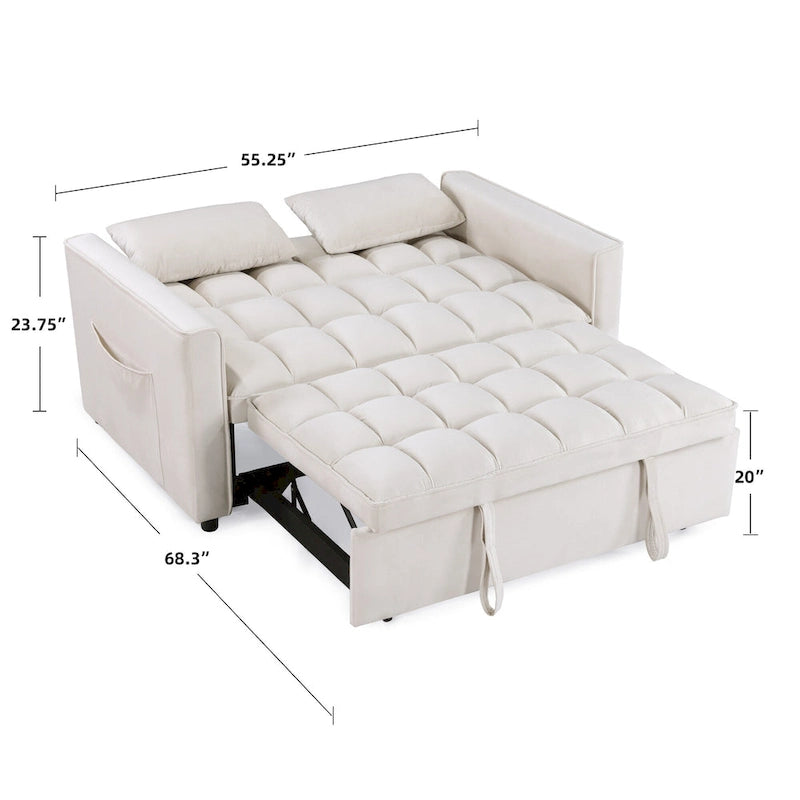Modern 68  Length Tufted Convertible Loveseat Sleeper Sofa Bed - 68 L x 55 W x 20 H