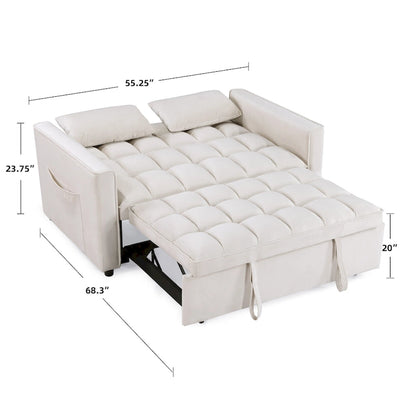 Modern 68  Length Tufted Convertible Loveseat Sleeper Sofa Bed - 68 L x 55 W x 20 H
