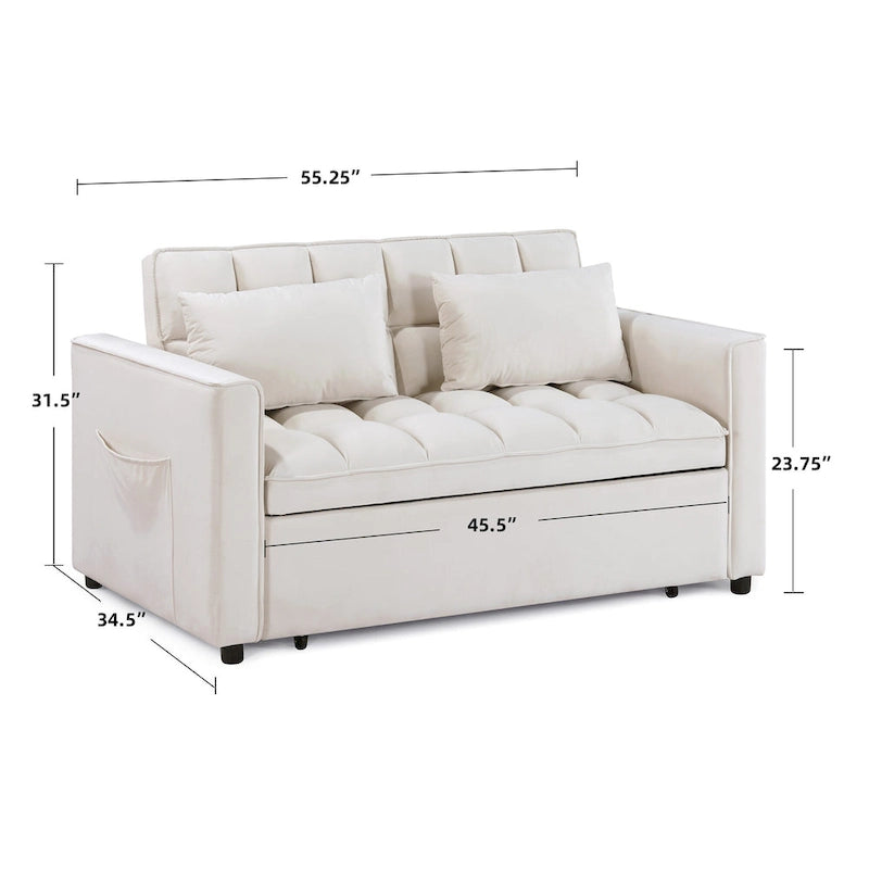 Modern 68  Length Tufted Convertible Loveseat Sleeper Sofa Bed - 68 L x 55 W x 20 H