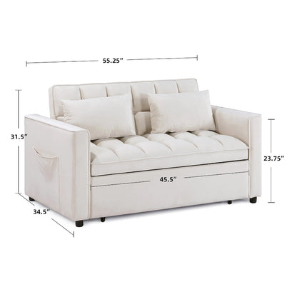 Modern 68  Length Tufted Convertible Loveseat Sleeper Sofa Bed - 68 L x 55 W x 20 H