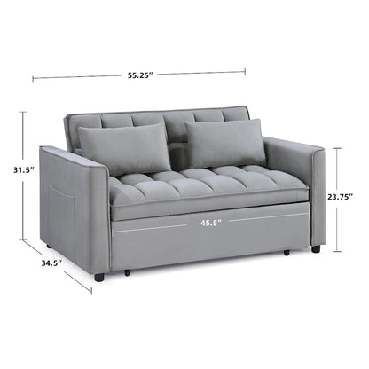 Modern 68  Length Tufted Convertible Loveseat Sleeper Sofa Bed - 68 L x 55 W x 20 H