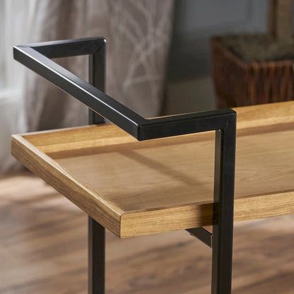 Rolling Bar Cart with Wood Look Shelving, Handle & Lockable Casters - Industrial Style Mobile Serving Cart with Wine Storage
