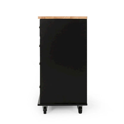 Modern Kitchen Cart with Rubberwood Top, Cabinet Storage, Two Drawers, Three Open Shelves and Lockable Rolling Casters