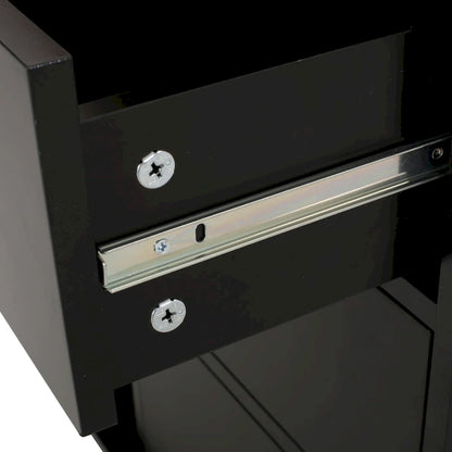 Modern Kitchen Cart with Rubberwood Top, Cabinet Storage, Two Drawers, Three Open Shelves and Lockable Rolling Casters