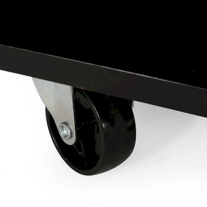 Modern Kitchen Cart with Rubberwood Top, Cabinet Storage, Two Drawers, Three Open Shelves and Lockable Rolling Casters