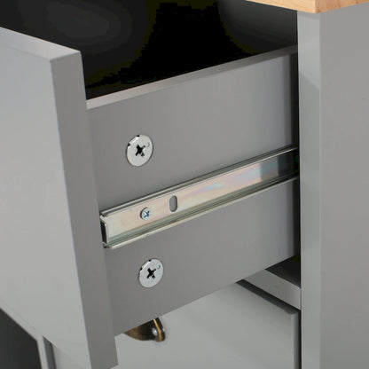 Modern Kitchen Cart with Rubberwood Top, Cabinet Storage, Two Drawers, Three Open Shelves and Lockable Rolling Casters