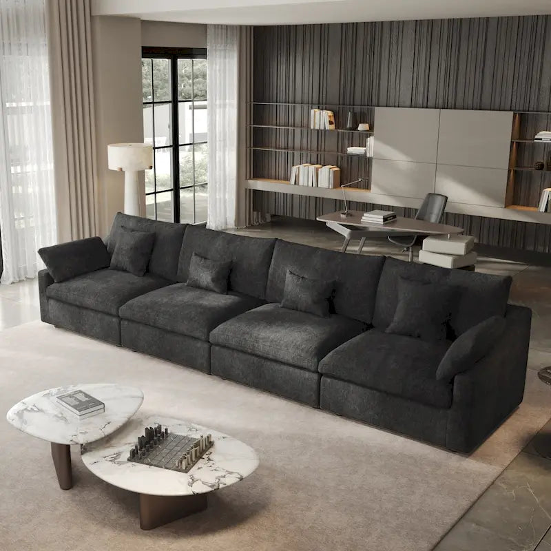 Classic Modern Linen Sectional Modular Sofa 4-Seater Down Filled Cloud Couch with Cushions