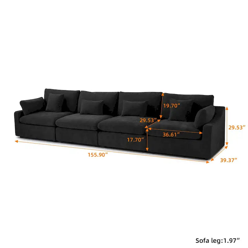 Classic Modern Linen Sectional Modular Sofa 4-Seater Down Filled Cloud Couch with Cushions