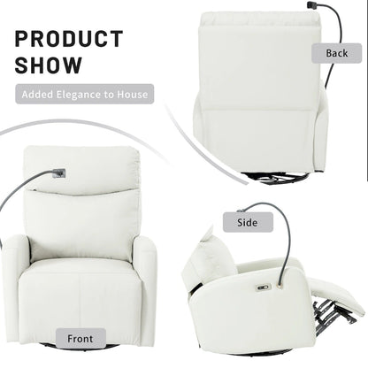 270 Degree Power Swivel Rocker Recliner Chair with USB Ports,Electric Glider Reclining Sofa,Leather Home Theater Seating