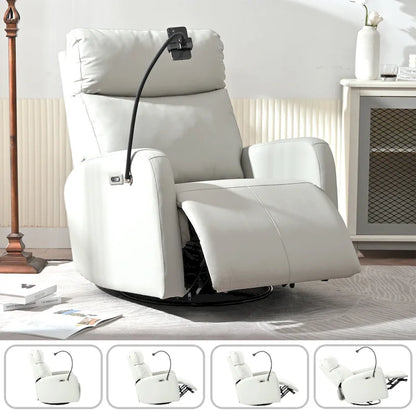 270 Degree Power Swivel Rocker Recliner Chair with USB Ports,Electric Glider Reclining Sofa,Leather Home Theater Seating