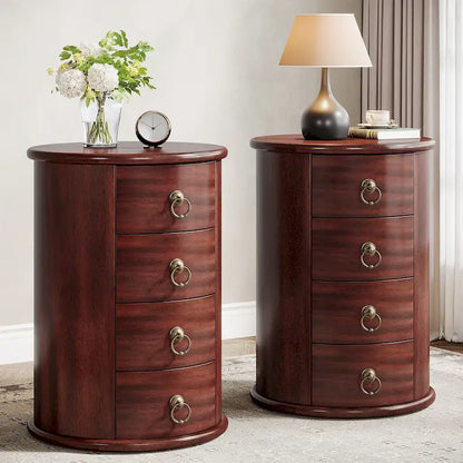 Cherry Brown Nightstand with 4 Drawers - Mid-Century Wood Bedside Table