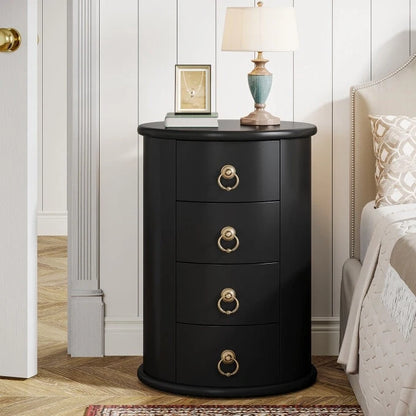 Cherry Brown Nightstand with 4 Drawers - Mid-Century Wood Bedside Table
