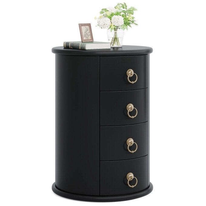 Cherry Brown Nightstand with 4 Drawers - Mid-Century Wood Bedside Table
