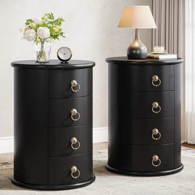 Cherry Brown Nightstand with 4 Drawers - Mid-Century Wood Bedside Table