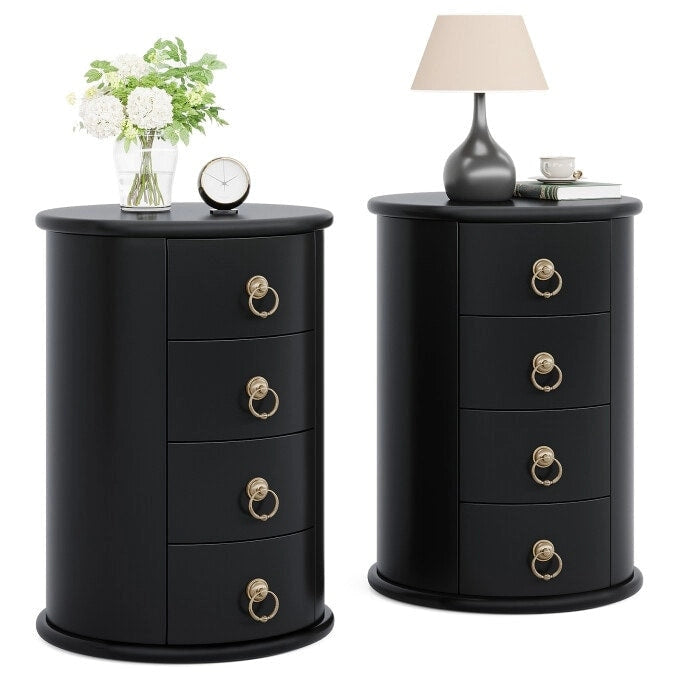 Cherry Brown Nightstand with 4 Drawers - Mid-Century Wood Bedside Table