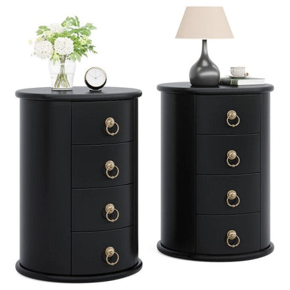 Cherry Brown Nightstand with 4 Drawers - Mid-Century Wood Bedside Table