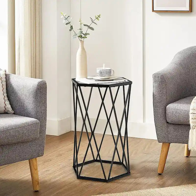 Costway End Table Tempered Glass Top Metal Frame Hexagonal Accent Side - 16 x 13.5 x 24