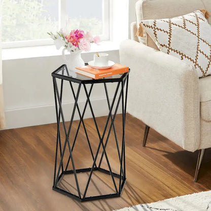 Costway End Table Tempered Glass Top Metal Frame Hexagonal Accent Side - 16 x 13.5 x 24