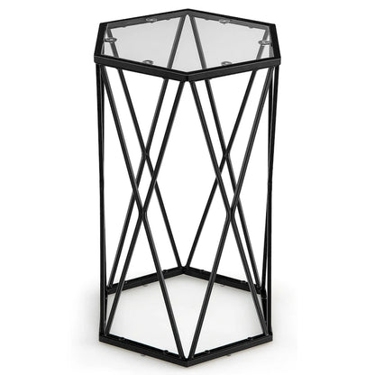 Costway End Table Tempered Glass Top Metal Frame Hexagonal Accent Side - 16 x 13.5 x 24