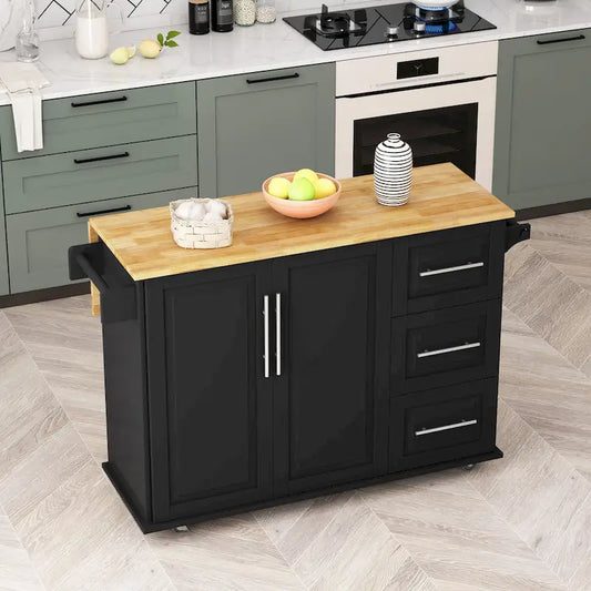 Kitchen Island Cart With 2 Door Cabinet And Three Drawers(no include stool)