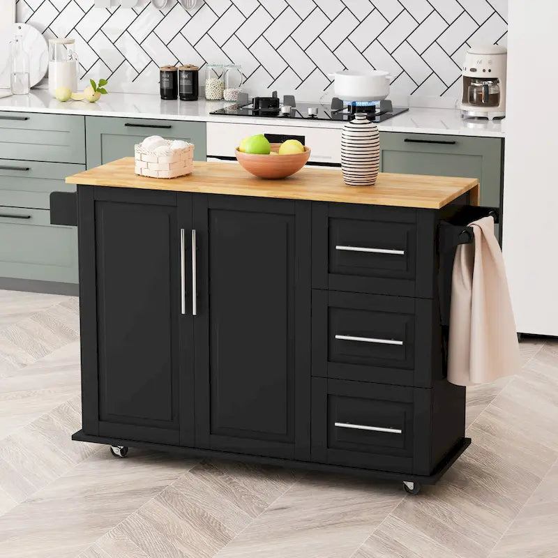 Kitchen Island Cart With 2 Door Cabinet And Three Drawers(no include stool)