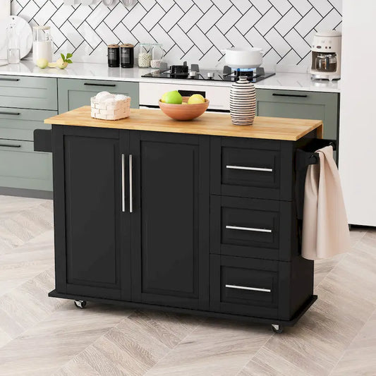 Kitchen Island Cart With 2 Door Cabinet And Three Drawers(no include stool)