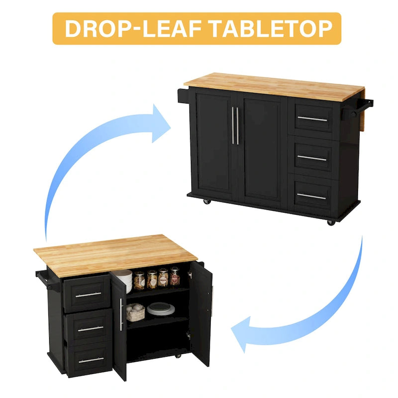 Kitchen Island Cart With 2 Door Cabinet And Three Drawers(no include stool)