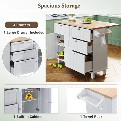 Topmax Farmhouse Kitchen Island Set With Drop Leaf And 2 Seatings