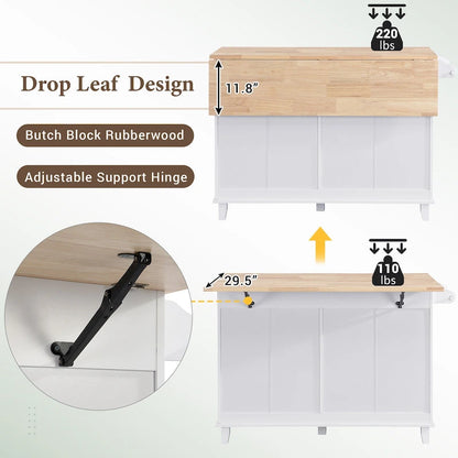 Topmax Farmhouse Kitchen Island Set With Drop Leaf And 2 Seatings