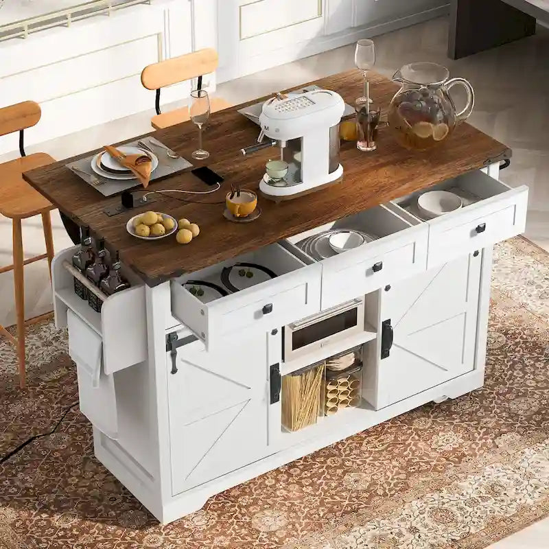 53.7 Farmhouse Kitchen Island With Power Outlet(no include stool)