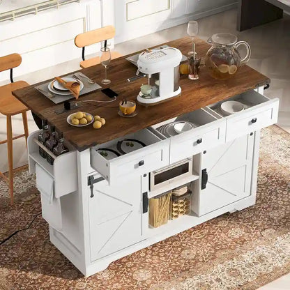 53.7 Farmhouse Kitchen Island With Power Outlet(no include stool)