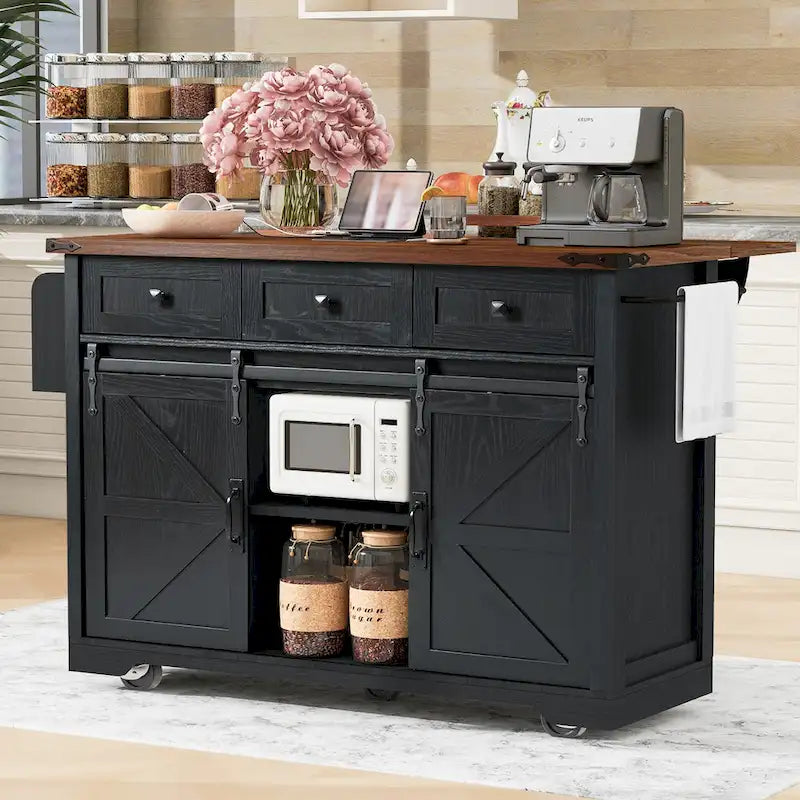 53.7 Farmhouse Kitchen Island With Power Outlet(no include stool)