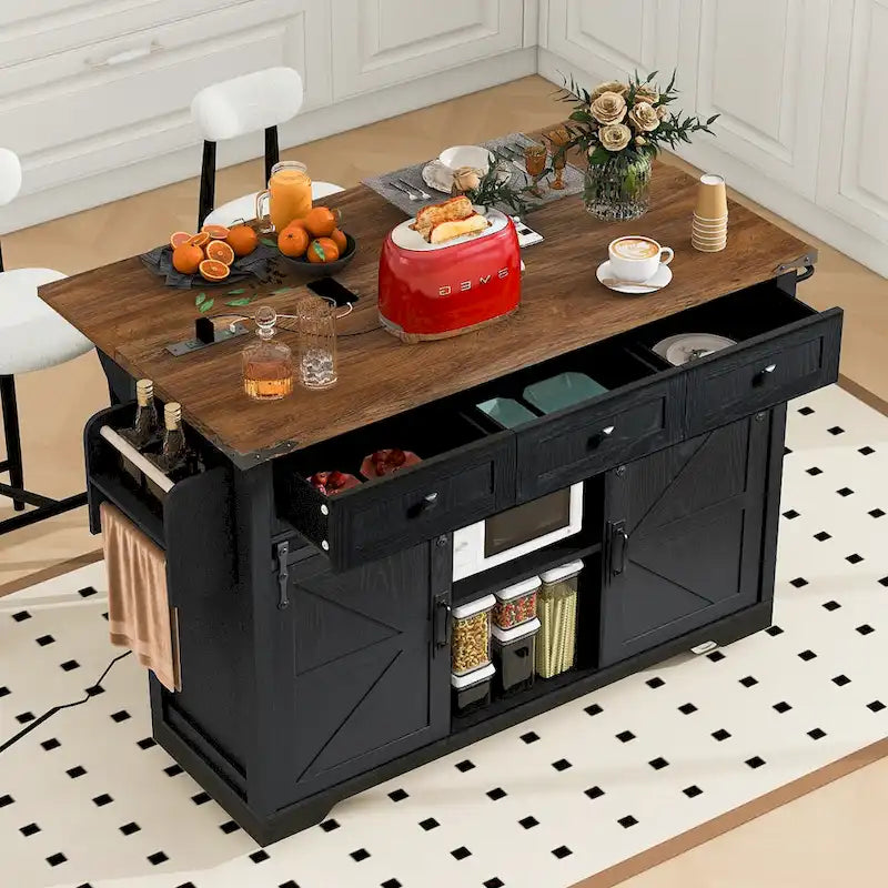 53.7 Farmhouse Kitchen Island With Power Outlet(no include stool)