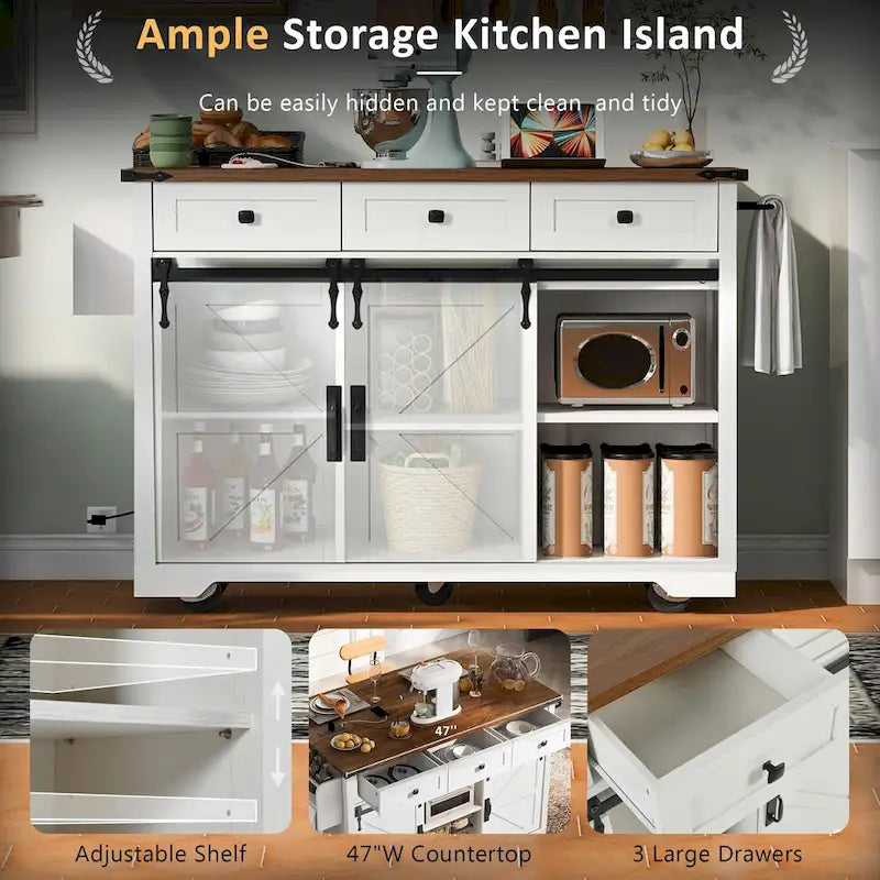 53.7 Farmhouse Kitchen Island With Power Outlet(no include stool)