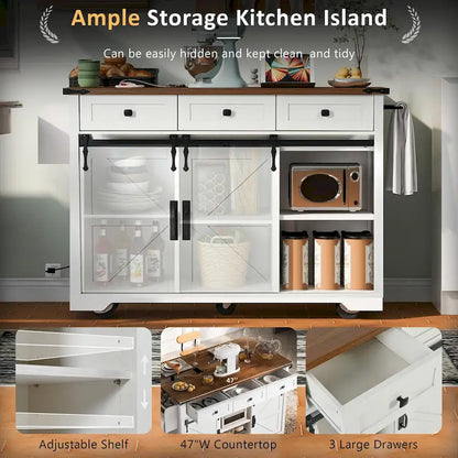 53.7 Farmhouse Kitchen Island With Power Outlet(no include stool)