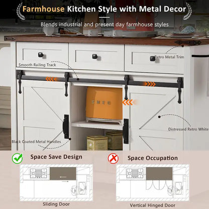 53.7 Farmhouse Kitchen Island With Power Outlet(no include stool)