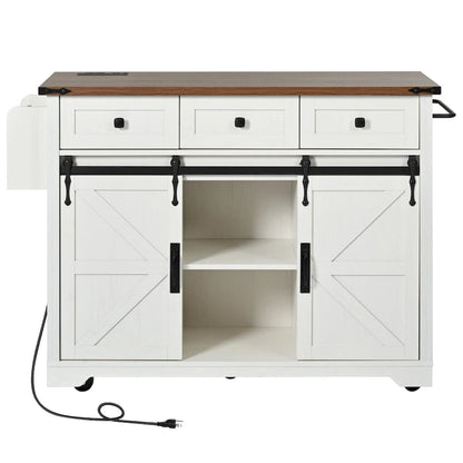 53.7 Farmhouse Kitchen Island With Power Outlet(no include stool)