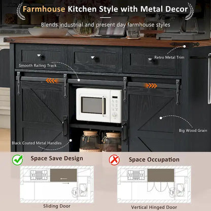 53.7 Farmhouse Kitchen Island With Power Outlet(no include stool)