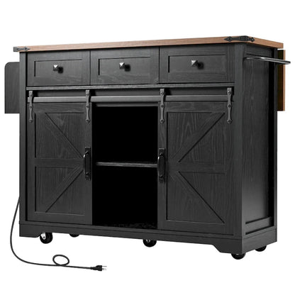 53.7 Farmhouse Kitchen Island With Power Outlet(no include stool)