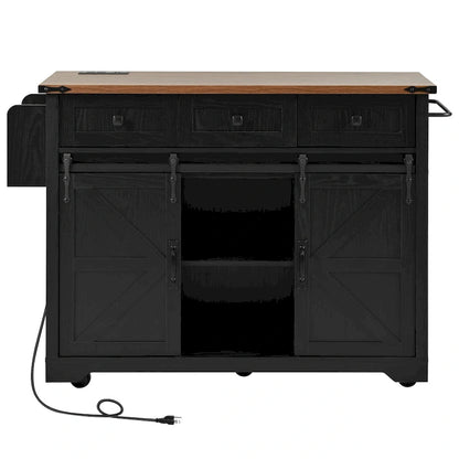 53.7 Farmhouse Kitchen Island With Power Outlet(no include stool)