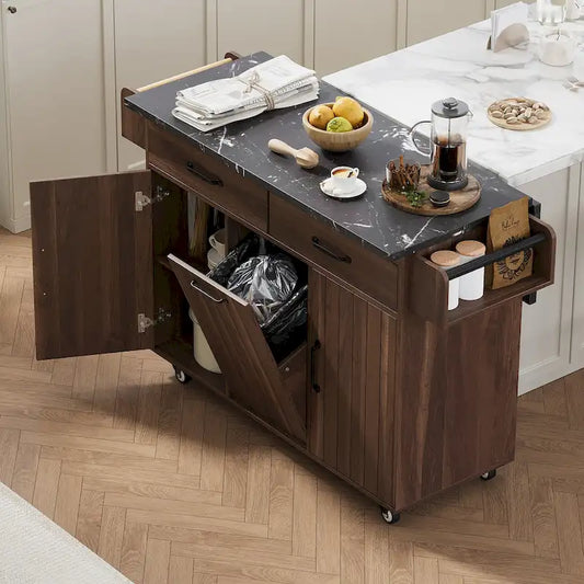 Kitchen Island With Trash Can Storage Cabinet(no include stool)