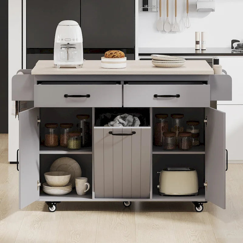 Kitchen Island With Trash Can Storage Cabinet(no include stool)