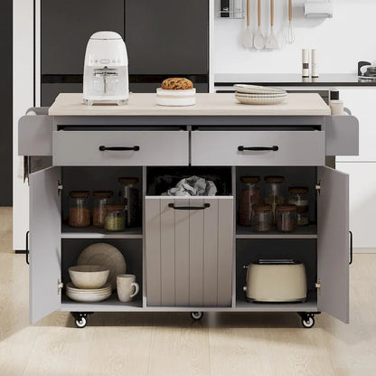 Kitchen Island With Trash Can Storage Cabinet(no include stool)