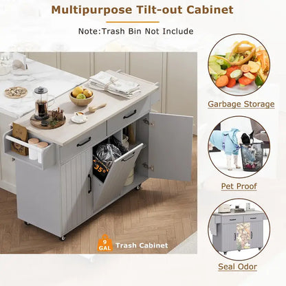 Kitchen Island With Trash Can Storage Cabinet(no include stool)