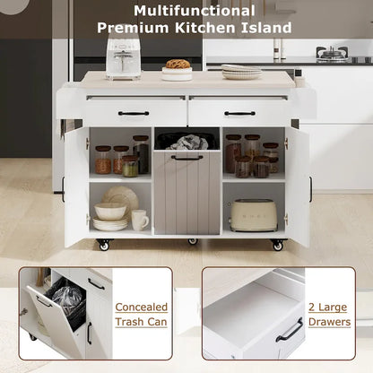 Kitchen Island With Trash Can Storage Cabinet(no include stool)