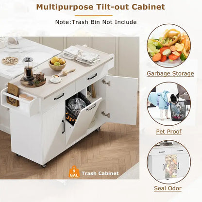 Kitchen Island With Trash Can Storage Cabinet(no include stool)