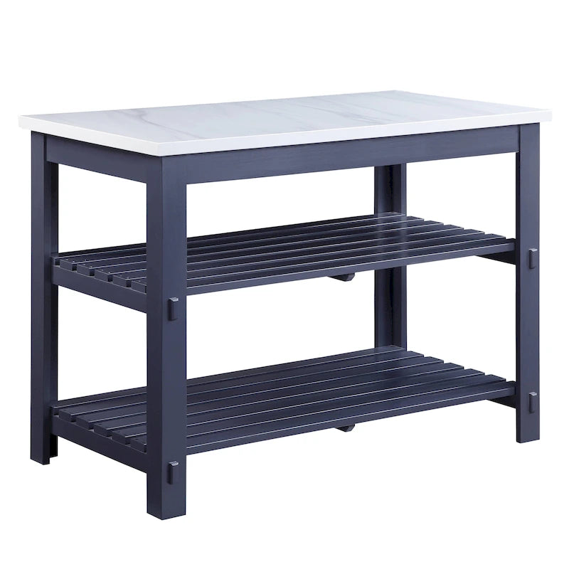 Enapay Marble Top Top & Gray Finish Kitchen Island(no include stool)