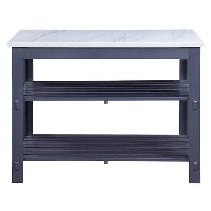 Enapay Marble Top Top & Gray Finish Kitchen Island(no include stool)